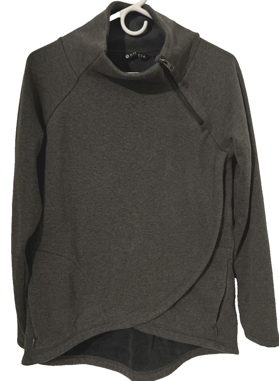 Athleta Cozy Karma Asymmetrical Pullover Small Dark Gray 1/4 Zip Yoga Fleece EUC